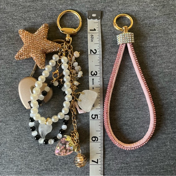 Crystal Quartz, Obsidian & Freshwater Pearls Bag Charm Keychain - Picture 9 of 11